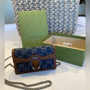 Gucci Dionysus GG Monogram Super Mini Bag in Blue Tea Cuir